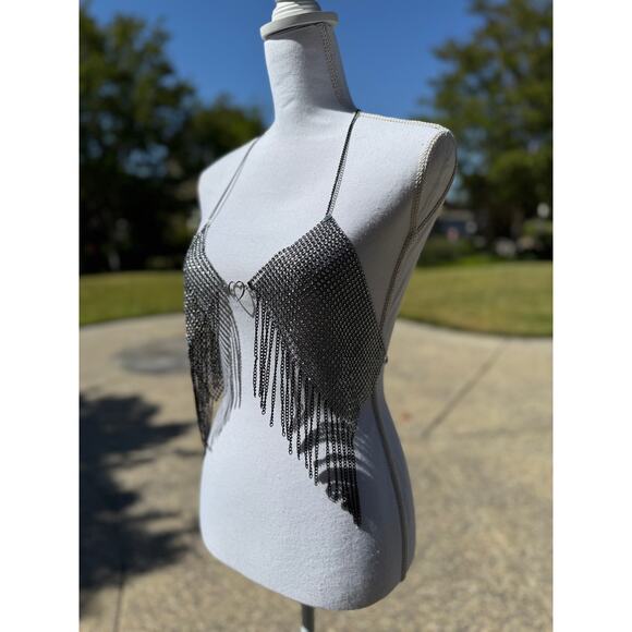 MSRP $40. Chain crop top Rhinestone Bikini Top Size S-M | SAME or NEXT DAY SHIP - Picture 2 of 7